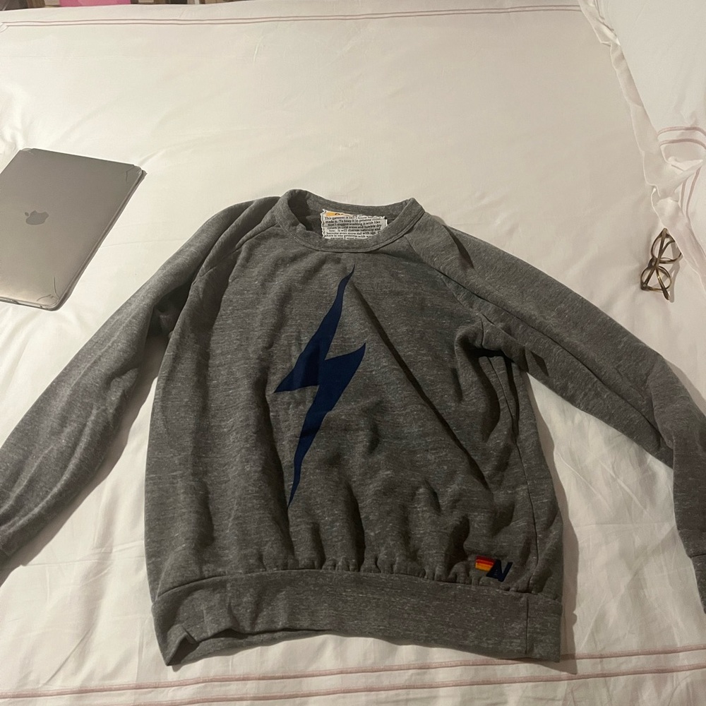 Aviator Nation Bolt Crew Sweatshirt in Heather Grey & Navy